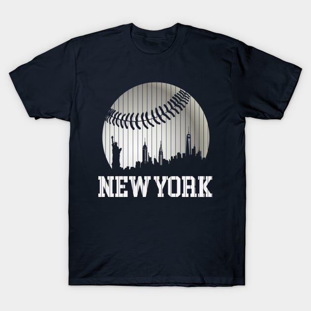 New York NY Skyline Baseball Stripes For Gameday Retro Style T-Shirt by cytoplastmaximume